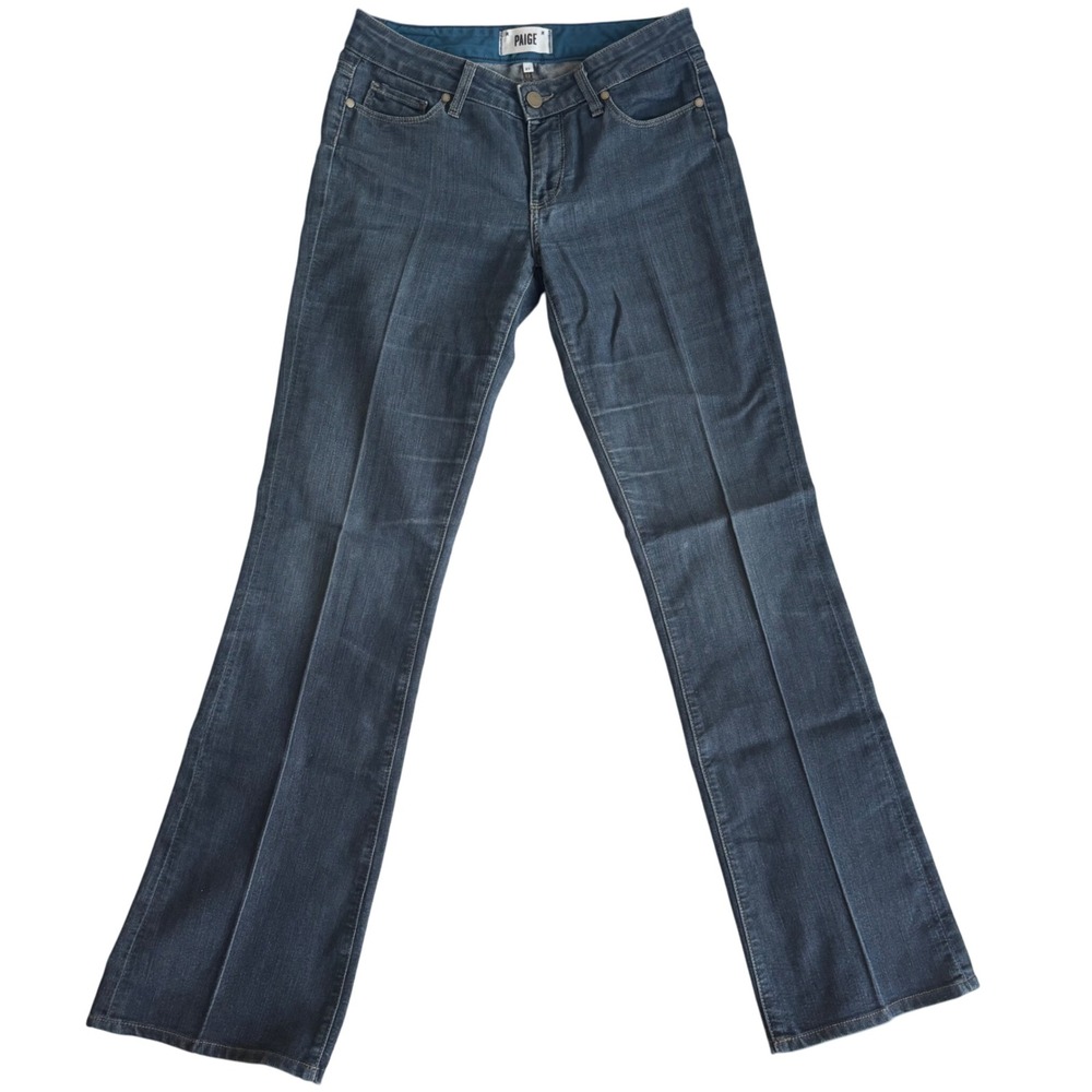 PAIGE Skyline Boot Jeans Women's 27 Dark Wash Bootcut Denim Made in USA Pleated